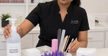 A comprehensive gel removal supply kit for professional nail salons and spas, featuring acetone, wraps, files, and cuticle oil.