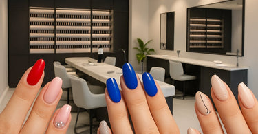 Professional nail technician performing a manicure service at a spa salon