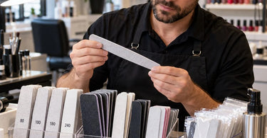 Professional nail files and buffing tools representing different grit levels, durability options, and disposable filing supplies for nail salon cost comparisons