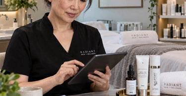 Spa professional crafting a personalized product follow-up message after a client service for better retention