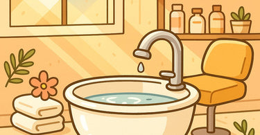 Professional pedicure bowl being disinfected in a spa setting