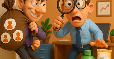Spa owner reviewing client books with concerned expression while employee looks on nervously