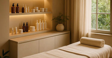 Spa professional managing appointment book with happy clients waiting