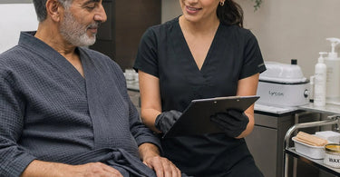 A modern and inviting spa consent form displayed on a tablet alongside calming spa elements like stones and towels.