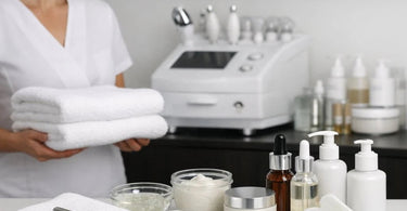 Spa professional performing a gentle lymphatic drainage facial massage using a gua sha tool and premium skincare products.