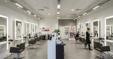 Optimized salon layout with stylish furniture and efficient workflow