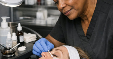Professional lash tint patch test procedure on sensitive client skin for allergy safety