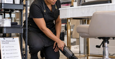 Professional salon furniture arranged for easy cleaning to prevent hair and dust buildup underneath