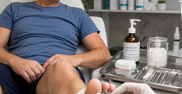 Pure Spa Direct professional pincers safely removing an ingrown toenail during a pedicure service in a spa.