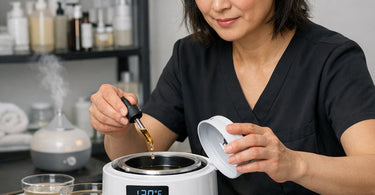 Safely warming essential oils in a water bath to maintain chemical integrity for professional spa and massage treatments