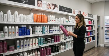 Salon professional recommending hair care products to a client