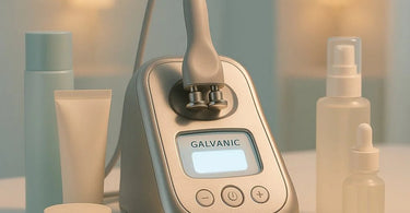 Professional esthetician performing facial treatment with galvanic machine on client