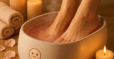 Professional paraffin foot warmer in use at a spa, showing warm wax being applied to smooth cracked heels during a pedicure