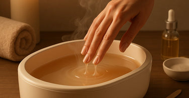 Professional paraffin wax hand dip treatment in a spa setting
