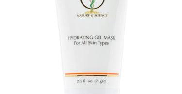 Ayur-Medic Hydrating Gel Mask jar and scoop on a spa towel, showcasing its professional packaging and fresh gel texture.