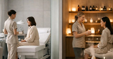 A serene, clean, and minimally decorated treatment room in a spa or salon, representing a dedicated fragrance-free zone for client comfort and safety.