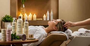 Spa professional providing a hair wellness treatment to a client