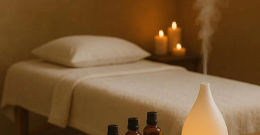 Aromatherapy massage session with essential oils and relaxing spa atmosphere