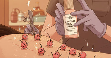 Close-up of skin with ingrown hair bumps after waxing showing redness and irritation