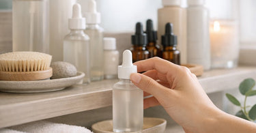 A collage featuring products for ingrown hair prevention including serums, exfoliating scrubs, and a suggested retail bundle, set against a clean, professional spa background.