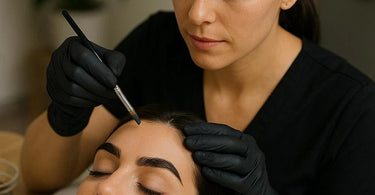 Before and after results of eyebrow and lash tinting showing enhanced definition