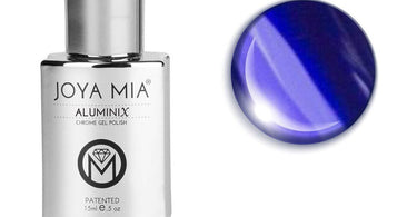 Joya Mia Aluminix Chrome LED/UV Gel Polish in shade MX-15, featuring a high-shine mirror chrome finish on a nail swatch.