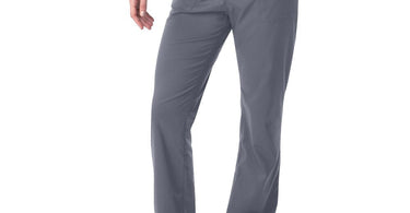 Landau Proflex Women's Straight-Leg Cargo Scrub Pants in Steel color shown on professional in spa setting