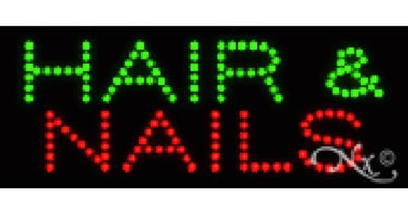 Professional LED salon sign displaying Hair & Nails in bright white illumination