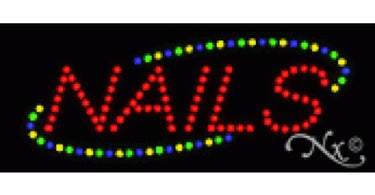 LED Sign - Nails measuring 8 inches high by 20 inches wide, perfect for salon visibility and marketing