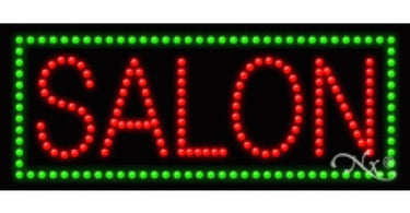 Bright LED sign for salon window display 11 inches high by 27 inches wide by 1 inch deep illuminating a professional spa environment