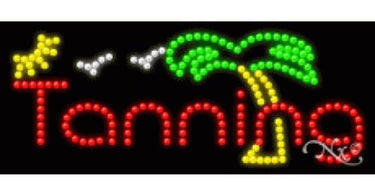 Bright red LED Tanning sign illuminating a dark background, perfect for salon or spa window display