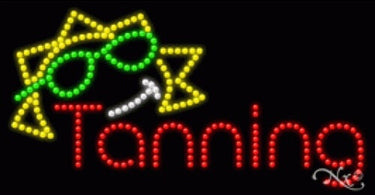 Vibrant red LED Tanning sign, perfect for spa and salon door identification