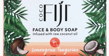 Organic Fiji Lemongrass Tangerine Certified Organic Cold Pressed Coconut Oil Soap Cleanser for Face & Body 7 oz bars in a case of 24 displayed on Pure Spa Direct.