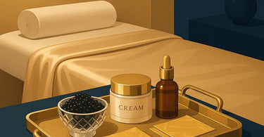Luxury spa treatments including caviar facial and gold foil mask applications