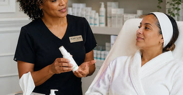 A serene spa treatment room with a focus on a client relaxing on a massage table, illustrating managing client comfort for those with seasonal hay fever and allergies