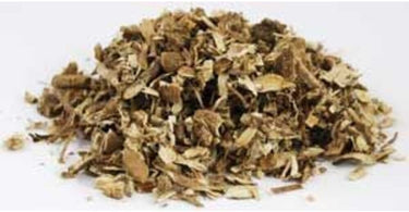 Close-up image of dried, cut marshmallow root from AG Naturals, a natural ingredient for DIY spa and salon treatments.