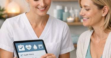 Massage intake forms, clipboard with pen, and stethoscope on a massage table in a serene spa setting, emphasizing client safety and professional consent.
