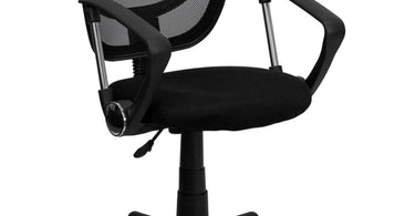 Mid-Back Black Mesh Spa/Salon Technician Chair with Arms by BIGA - Ergonomic black mesh rolling chair for beauty professionals, featuring adjustable arms and lumbar support for comfort during long shifts.