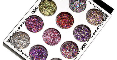 Nail Art Glitter 12-Pieces - High-Shine Particles - Set