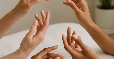 Women participating in a hand model workshop at a modern nail salon, learning photography techniques for showcasing manicures