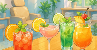 A beautifully arranged spa mocktail menu featuring refreshing non-alcoholic beverages in elegant glassware