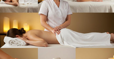 A serene spa setting with a therapist offering a specialized massage to a client