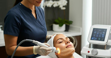 Spa professional using a facial dermabrasion machine on a client