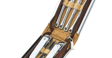 Premium 7 Pieces Mani Pedi Implement Set Professional Salon Quality Tools on White Background
