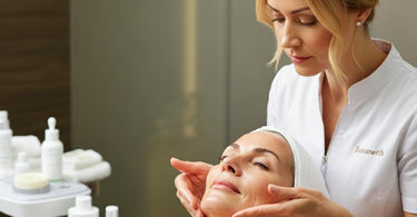 Esthetician performing a pro-aging facial treatment