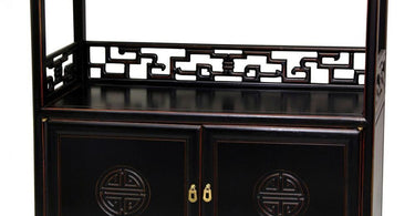 Rosewood Long Life Display Shelf Cabinet in Antique Black Finish from East-West Furnishings, perfect for spa and salon retail display and storage.