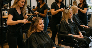 Professional salon equipment setup featuring massage tables, wax warmers, and manicure stations