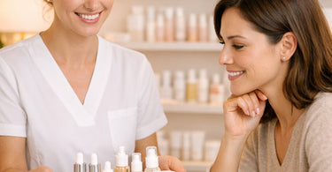 An assortment of professional spa and salon sample kits and trial-size products arranged neatly on a towel, featuring skincare, waxing aftercare, and nail care items.