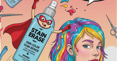 Divinia Stain Erase Haircolor Stain Remover bottle with clean skin demonstration