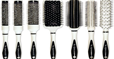 Scalpmaster The White Tux Collection 7 Piece Ceramic Brush Set in Carrying Case - Professional Salon Blowout Brushes